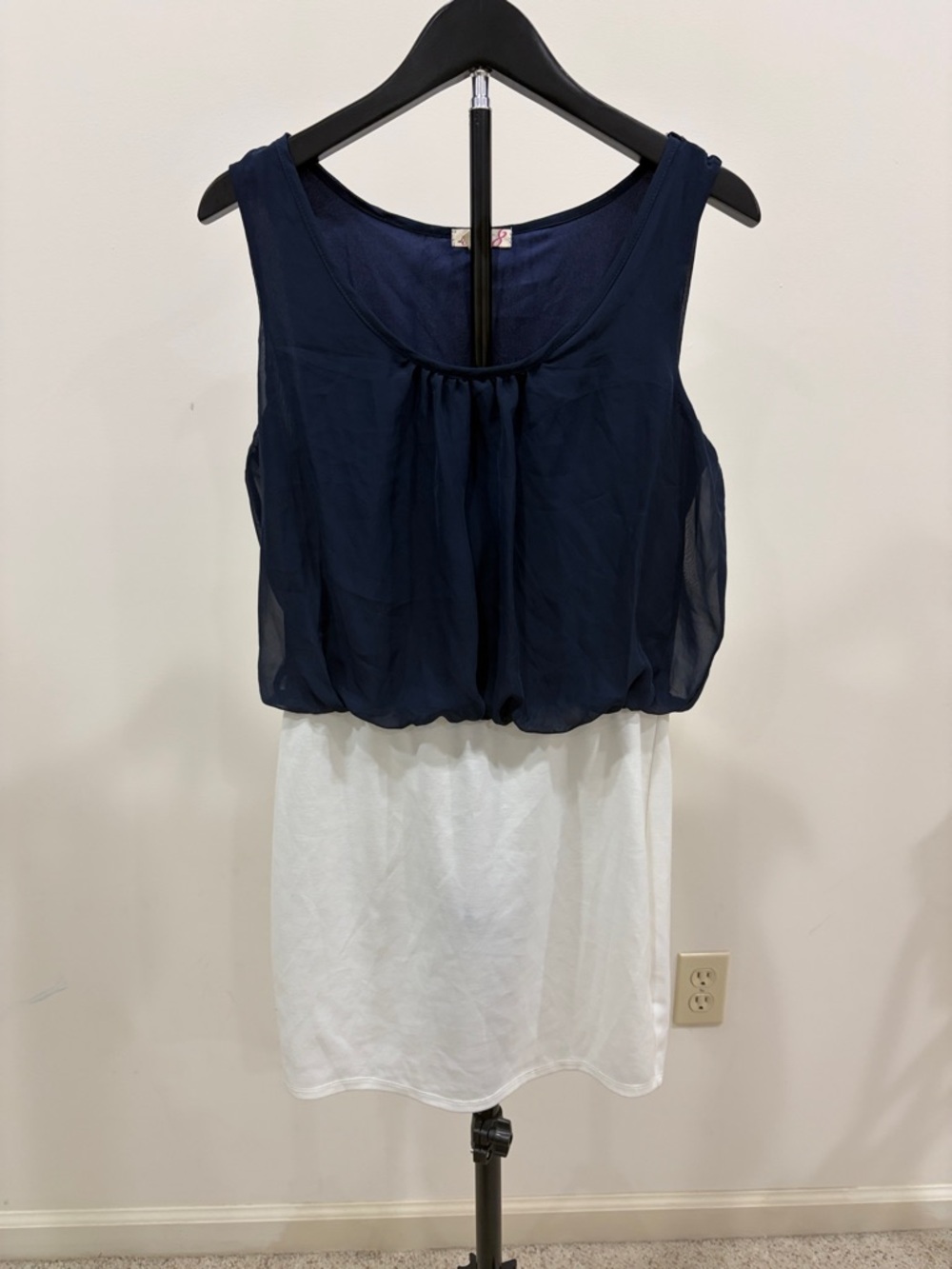 Navy and White Sleeveless Layered Tank Dress